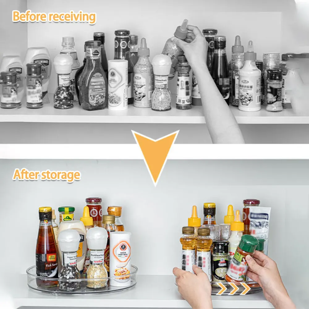 360&deg; Rotating Storage Trays spice rack rotating storage organizer For Kitchen Cabinet Spice Turntable Multifunction Bathroom Makeup Clear Organizer Kitchen Accessories