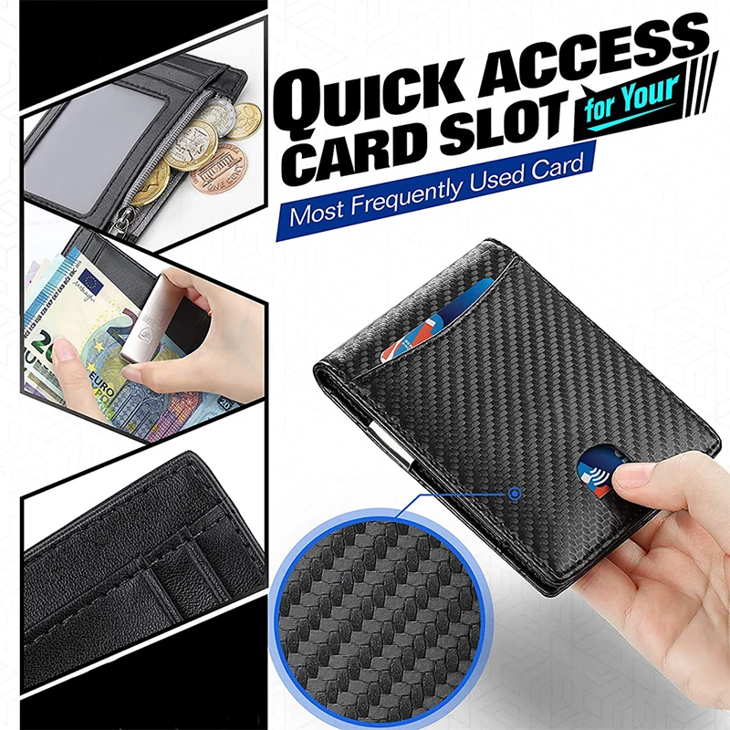 DIENQI Carbon Fiber Rfid Slim Card Men's Deluxe Small Short Bi-Fold Billfold Case