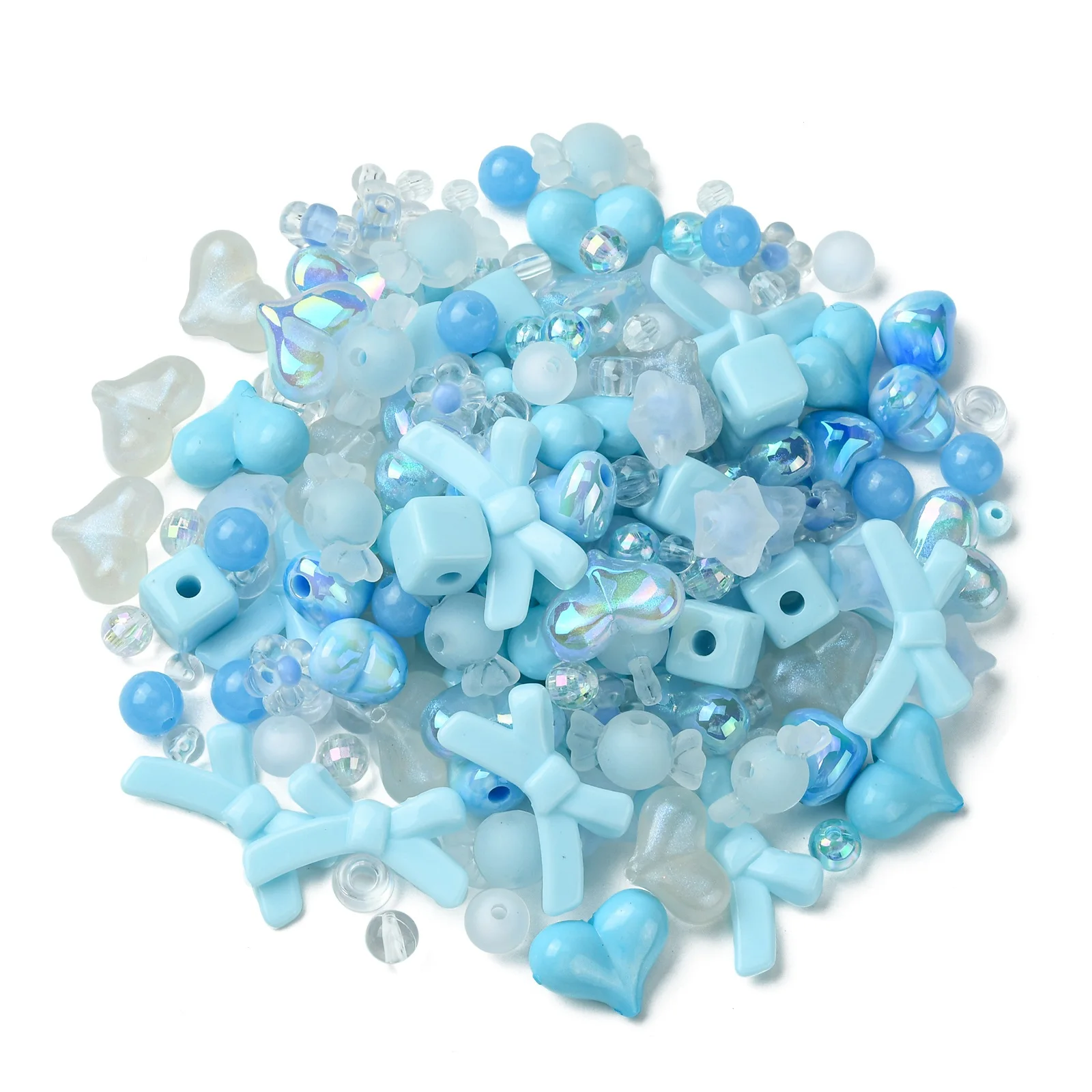 100 Stück blaue Acryl perlen Kit Acryl blau verschiedene Perlen Kunststoff Bogen Herz runde Perlen Bulk für Schmuck herstellung DIY Handwerk – Detail 7