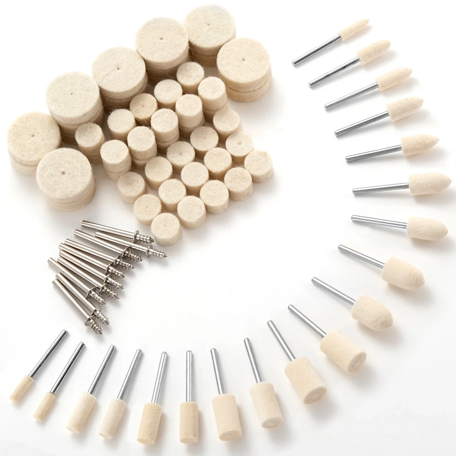 80PCS Wool Polishing Wheels for Dremel 1/8" Shank Felt Pads Kit Jewelry/Metal Polishing Rotary Tool