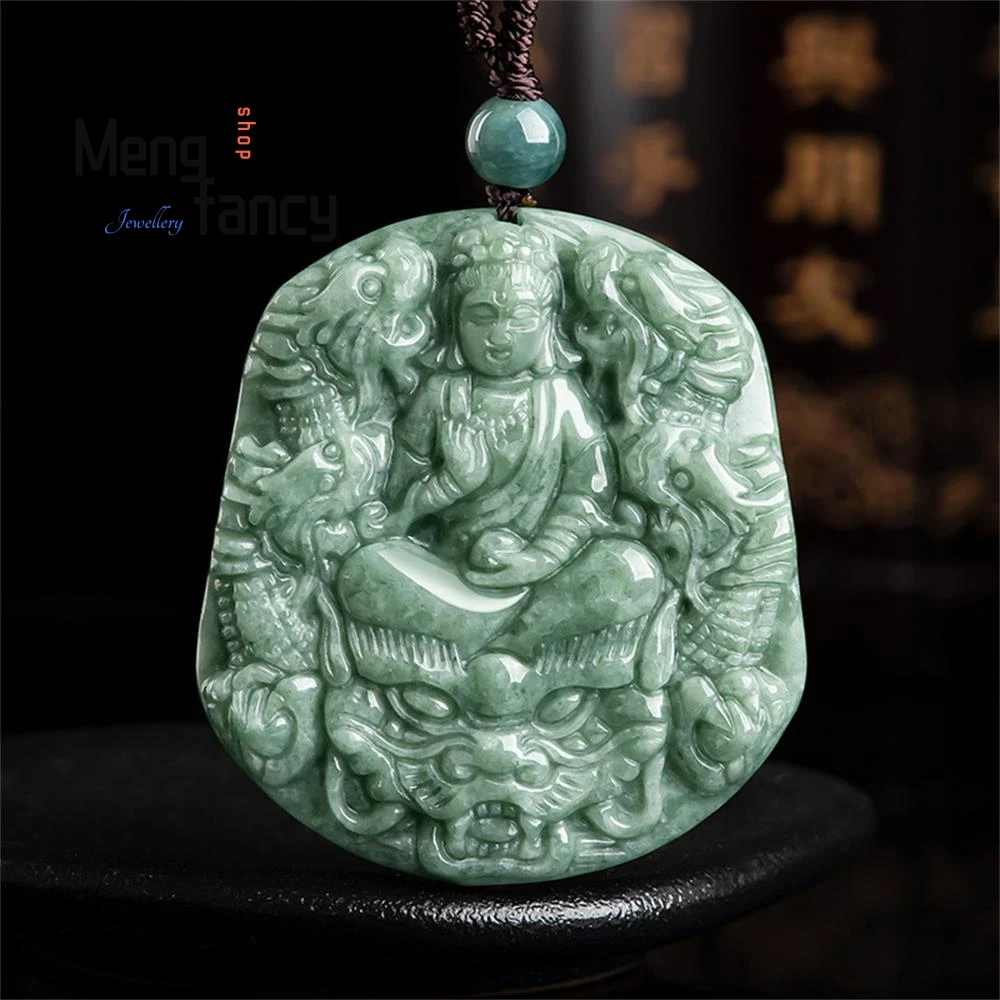 

Natural A-goods Jadeite Zodiac Nine Dragons Guanyin Jade Pendant Buddhist Amulets Handicraft Luxury Quality Jewelry Holiday Gift