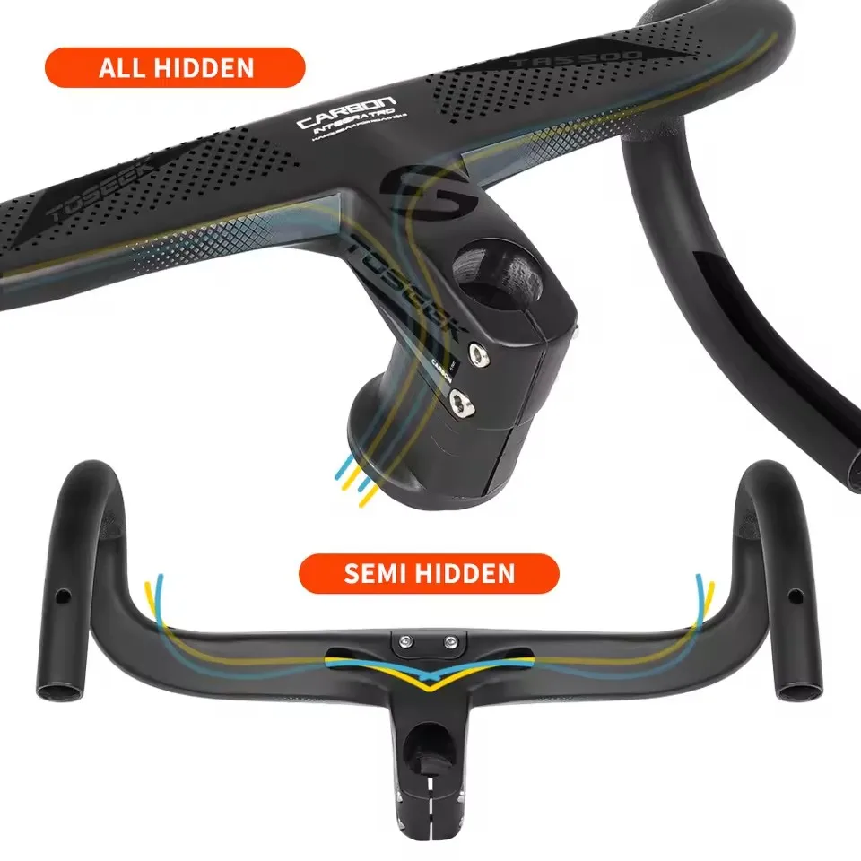 TOSEEK TR5500 Full Internal Cable Routing Road Bicycle Handlebar T800 Carbon Integrated Handlebar Di2 With Bike Computer Holder bicycle handlebar