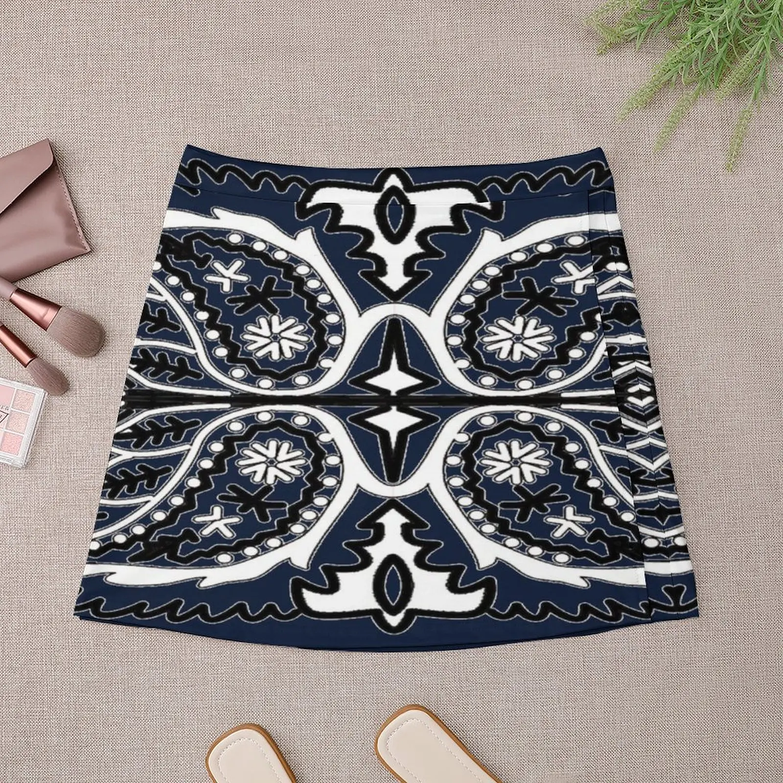 Bandana Design - Traditional Blue Mini Skirt Skirt satin sexy short mini skirts fashion korean clothing