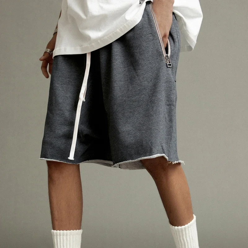 Cotton gray beach men's casual solid color shorts Frog drift Fashion Wear Summer Streetwear men's pants