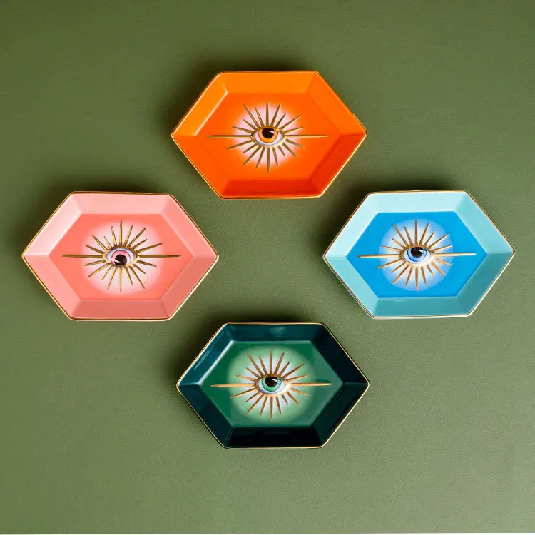 Description Picture 3 of itemCreative Colorful Hexagonal Eye Tray Ceramic Home Porch Decorations Ornaments Jewelry Storage Tray Desktop Decorative Tray