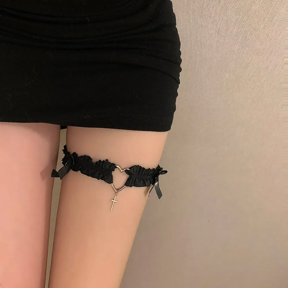 Gothic Lace Garter Belt Heart Bowknot Elastic Choker Strap Cosplay Bondage Lingerie Harness Cross Lolita Leg Garters