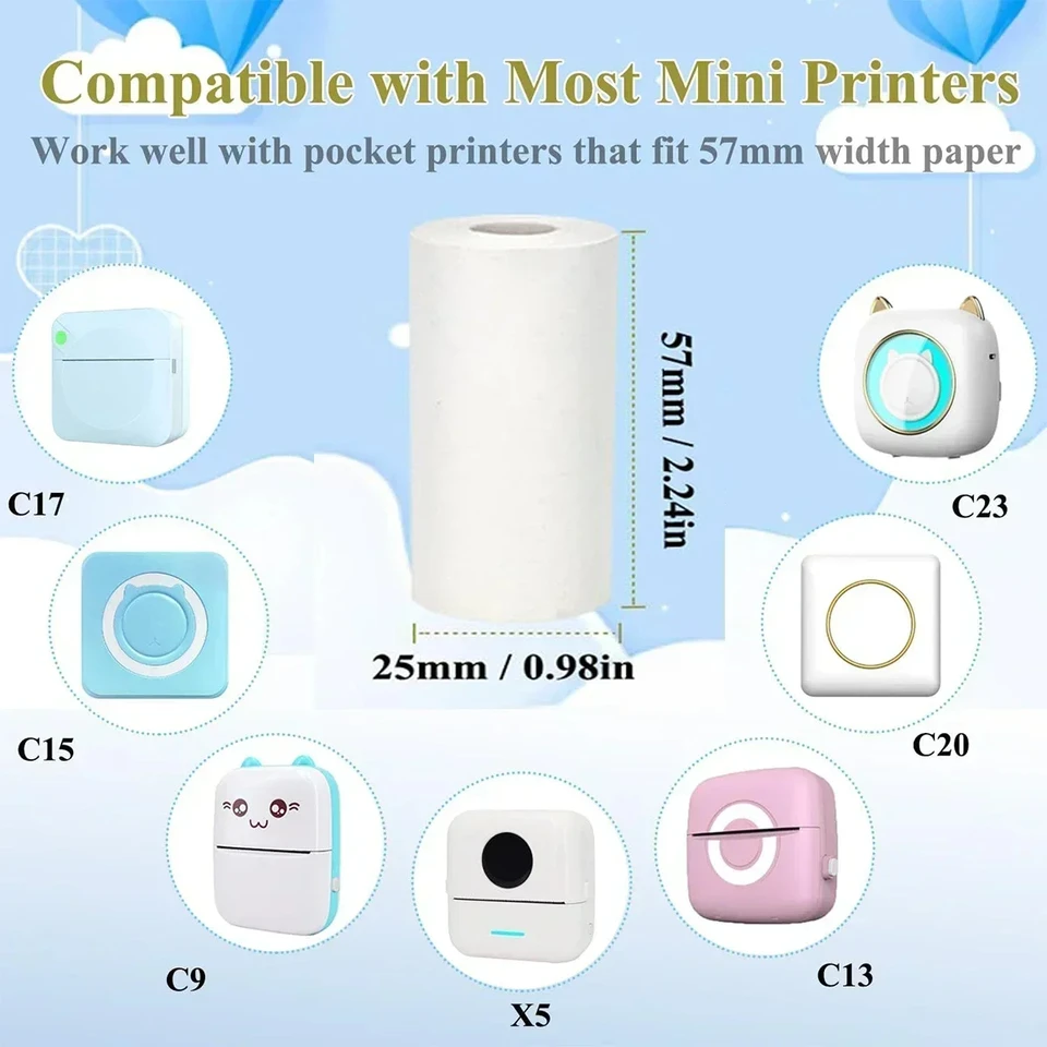 20 Rolls Instant Camera Photo Paper Refill - Thermal Print Paper For Kids Cameras, 57x30mm