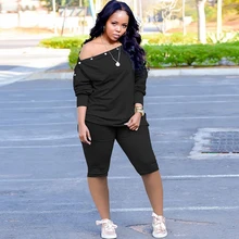 

Wishyear 2022 Plus Size Two Piece Set Off Shoulder Button Tops Lace Up Shorts Loungewear Outfits Women Tracksuit Matching Sets