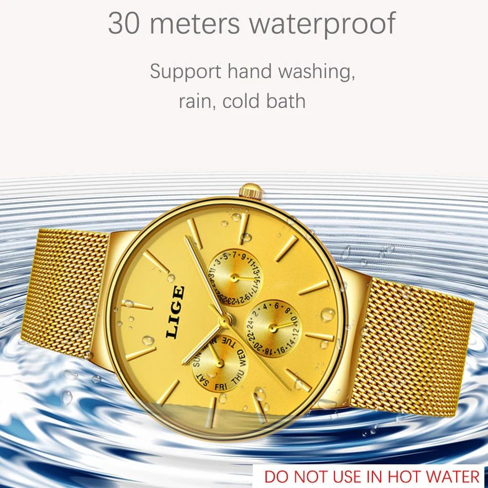 LIGE Classic Women Rose Gold Top Brand Luxury Laides Dress Business Fashion Casual Waterproof Watches Quartz Calendar Wristwatch