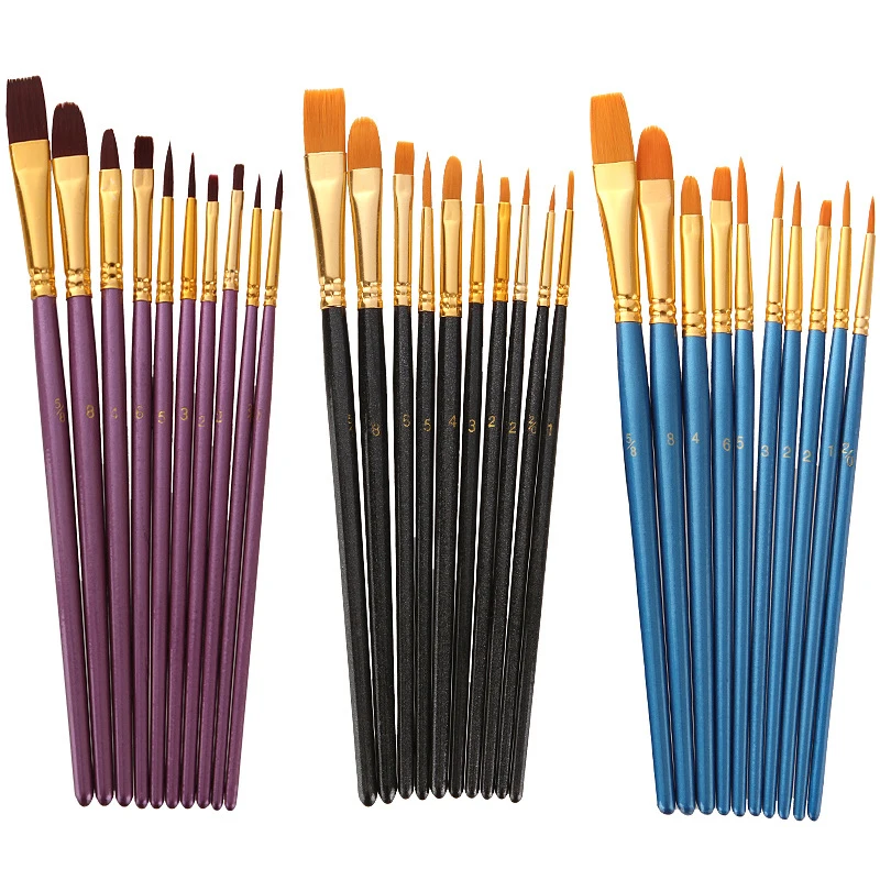 Nylon Hair Wooden Handle Artist Paint Brush Set Professional Oil Watercolor Acrylic Painting Brushes 3/6/10/12Pcs Art Supplies 2