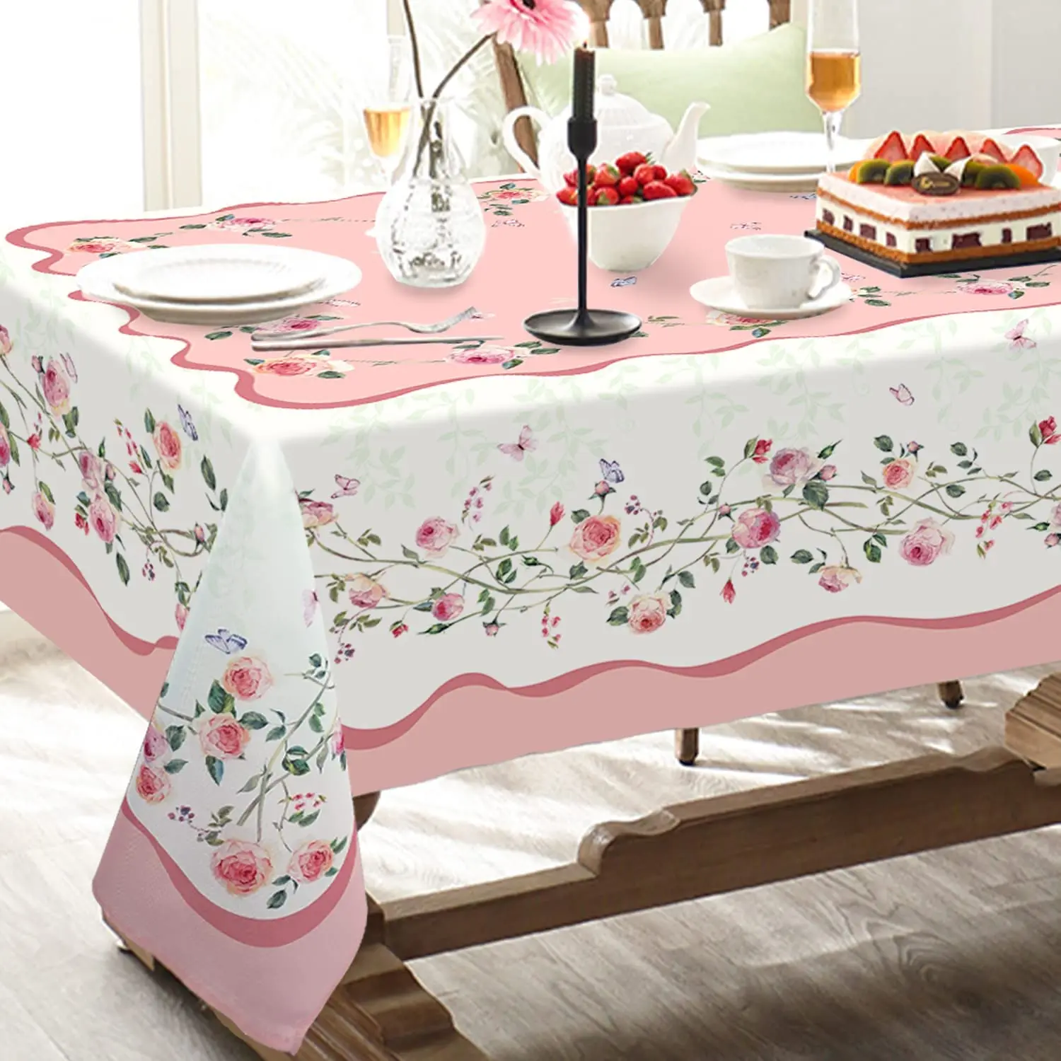 Rosette Butterfly Mothers Day Rectangle Tablecloth Kitchen Table Decorations Washable Waterproof Tablecloth Mothers Day Gift