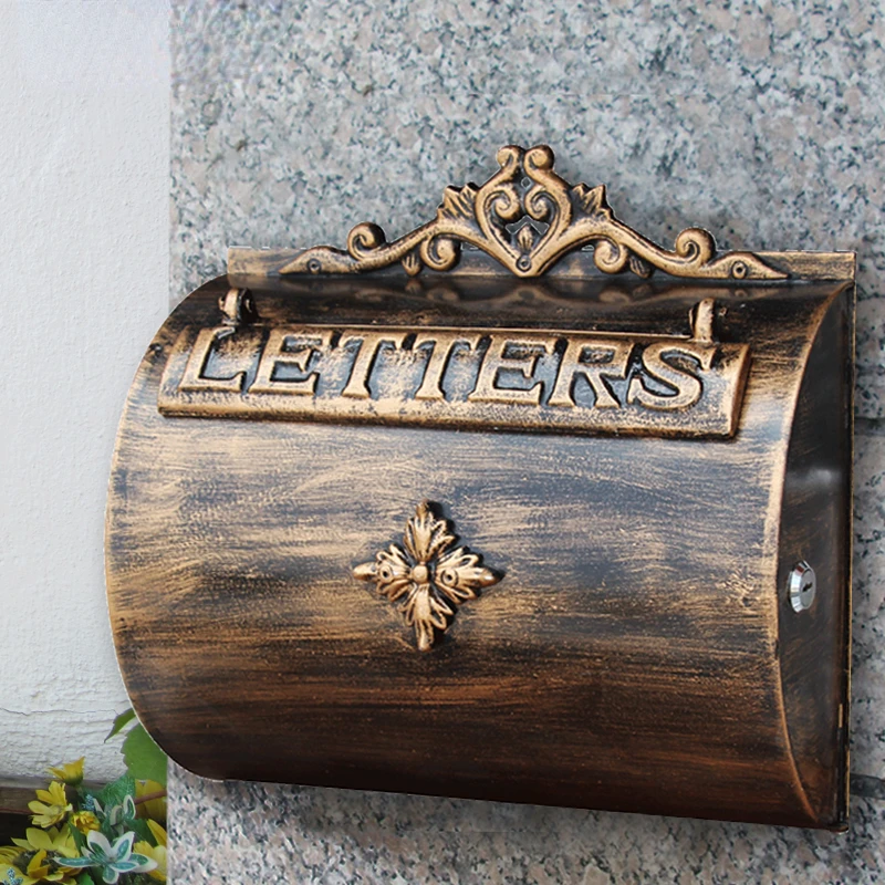 

European Style Villa Wall-Mounted Letter Box-Room Exterior Wall-Mounted Mailbox Wrought Iron Post Box