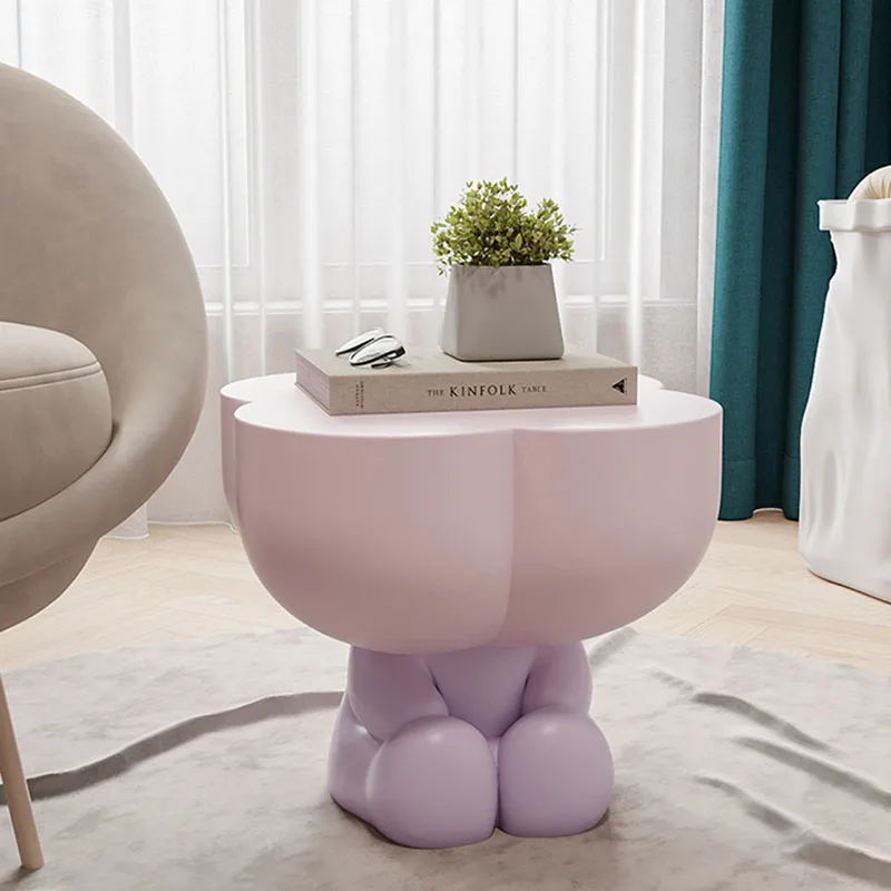 

Room Decor Tulip Flowers Tea Table Small Family Round Coffee Table Creative Bedside Table Cream Style Cute Living Room Furniture