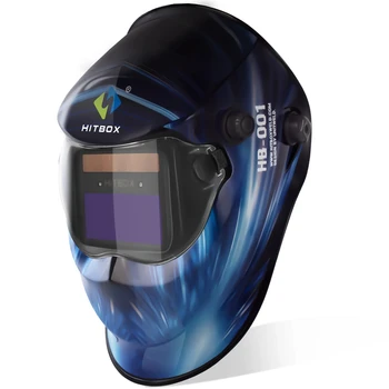 HITBOX Maschera per casco per saldatura Oscuramento automatico per saldatrice MIG TIG ARC Casco per saldatura a colori Ture Casco per visione super grande
