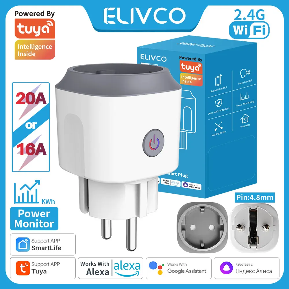 Tuya WiFi Smart Plug, APP รีโมทคอนโทรล, Power Monitoring, รองรับ Google, Alexa Voice Control 1