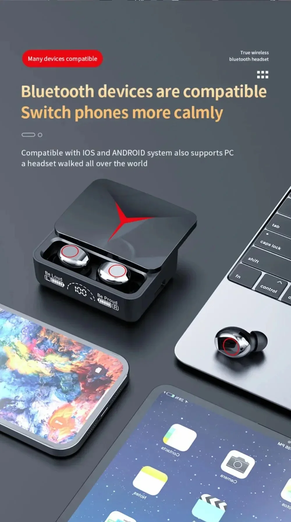 Bluetooth 5.3 Touch Control Gamer Headset Wireless Earphones HiFi Stereo Noise R