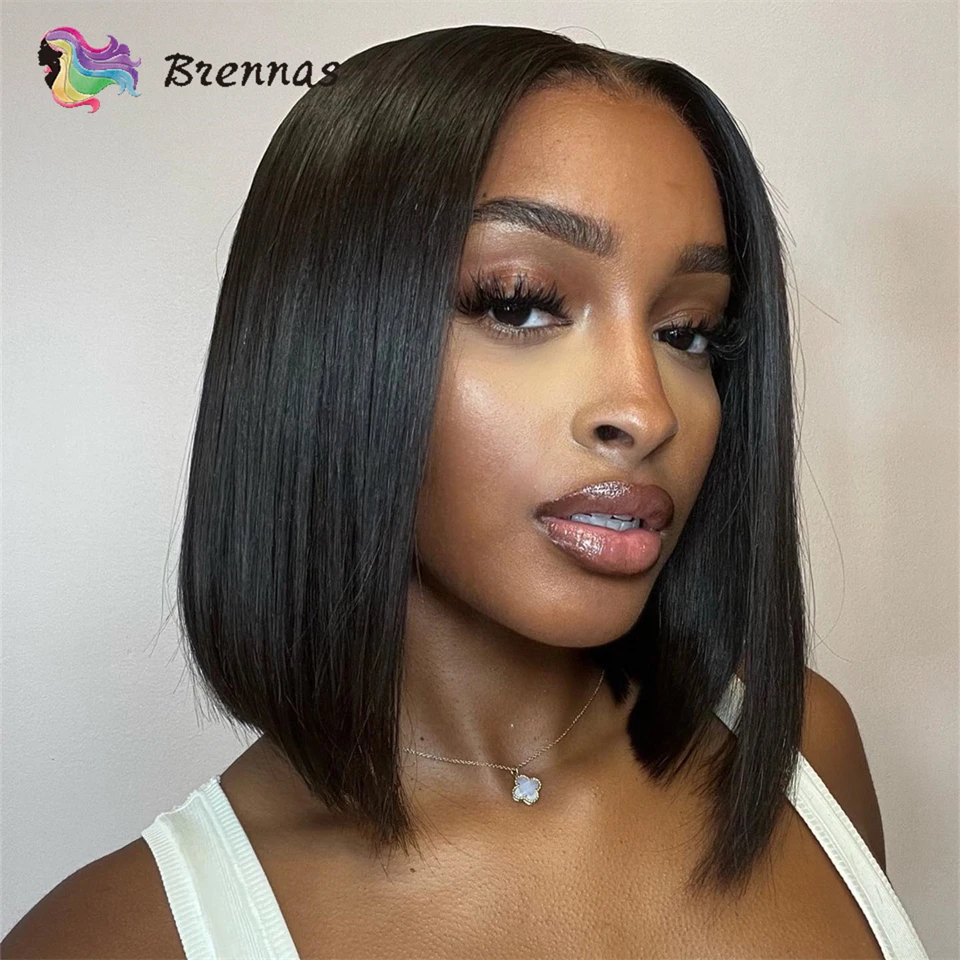 

Peruvian HD Transparent Straight Lace Front Wig Natural Color Glueless Bob Wig Human Hair Preplucked Straight Human Hair Bob Wig