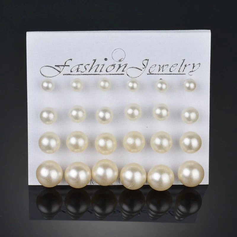 Pearl Earrings Set For Women Jewelry On Ear Ball Stud Earrings kit Bijouteria brincos Bijoux 12 Pair Beige White Pearl Earring 6