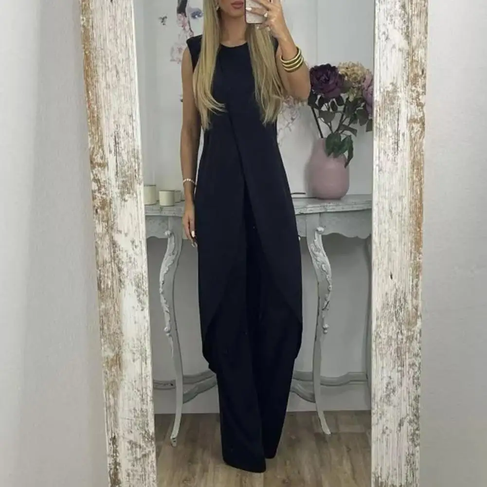 

2 Pcs/Set Stylish Loose Sleeveless Irregular Women Summer Outfit Women Garment Women Shirt Pants Suit Women Summer Outfit