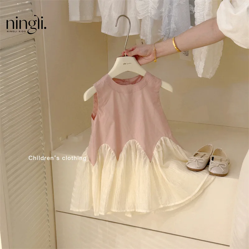 Mädchen ärmellose Weste Prinzessin Kleid neue Sommer Kinder Kleidung Patchwork Fischschwanz Kleid weichen Komfort Mode süß süß