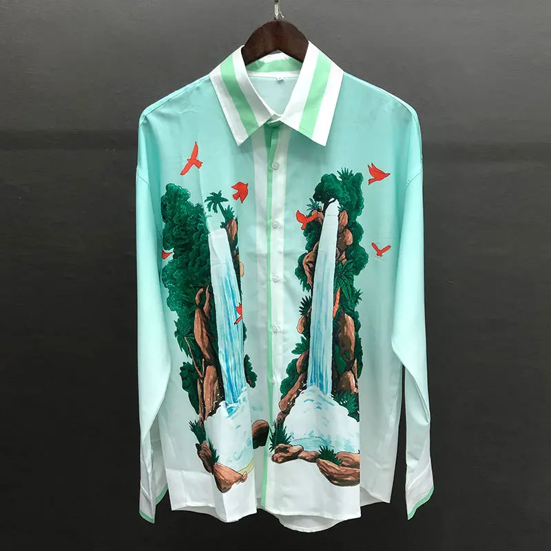 

Casual Holiday Printed Shirt Fashion 2022 Fall Loose Long Sleeve lapel Collar Cardigan Shirt Men Camiseta Manga Longa Masculina