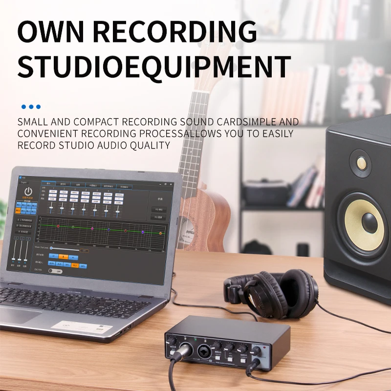 Sound Card Audio Interface for Electric Guitar Monitor Loopback USB External Studio Live Recording