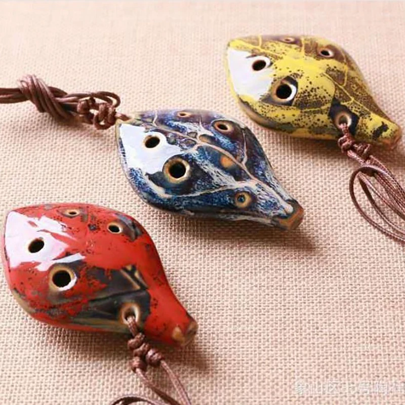 Ceramic Instrument, 6-hole Children's Mini Antique Style Porcelain Flute With Hanging Rope, Blue And White Flute