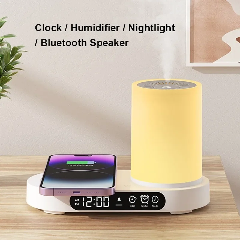 Desktop Audio Wireless Charging Intelligent Aromatherapy Humidifier Bedroom Night Light Alarm Clock Bluetooth Speaker All-in-one