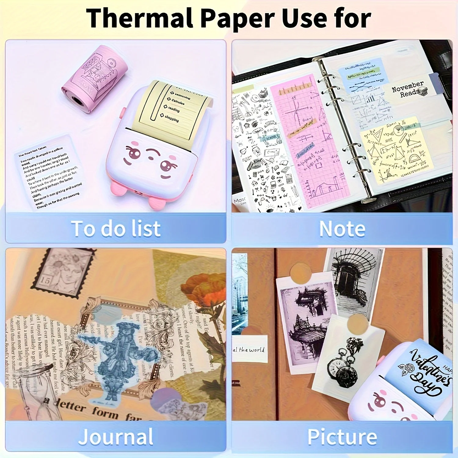 3/12 롤 57mm 감열지 흰색 배경 검정색 텍스트 미니 프린터용 즉석 카메라 사진 라벨 할일 메모