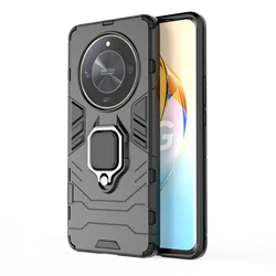 Durable Armor Shockproof Case with Metal Ring Stand and Bumper Protection for Honor Magic 3 Pro (Black)