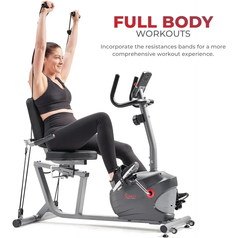 Smart Magnetic Recumbent Exercise Bike with Optional SunnyFit App Bluetooth Connectivity, FullWorkout, Large Ergonomic Se