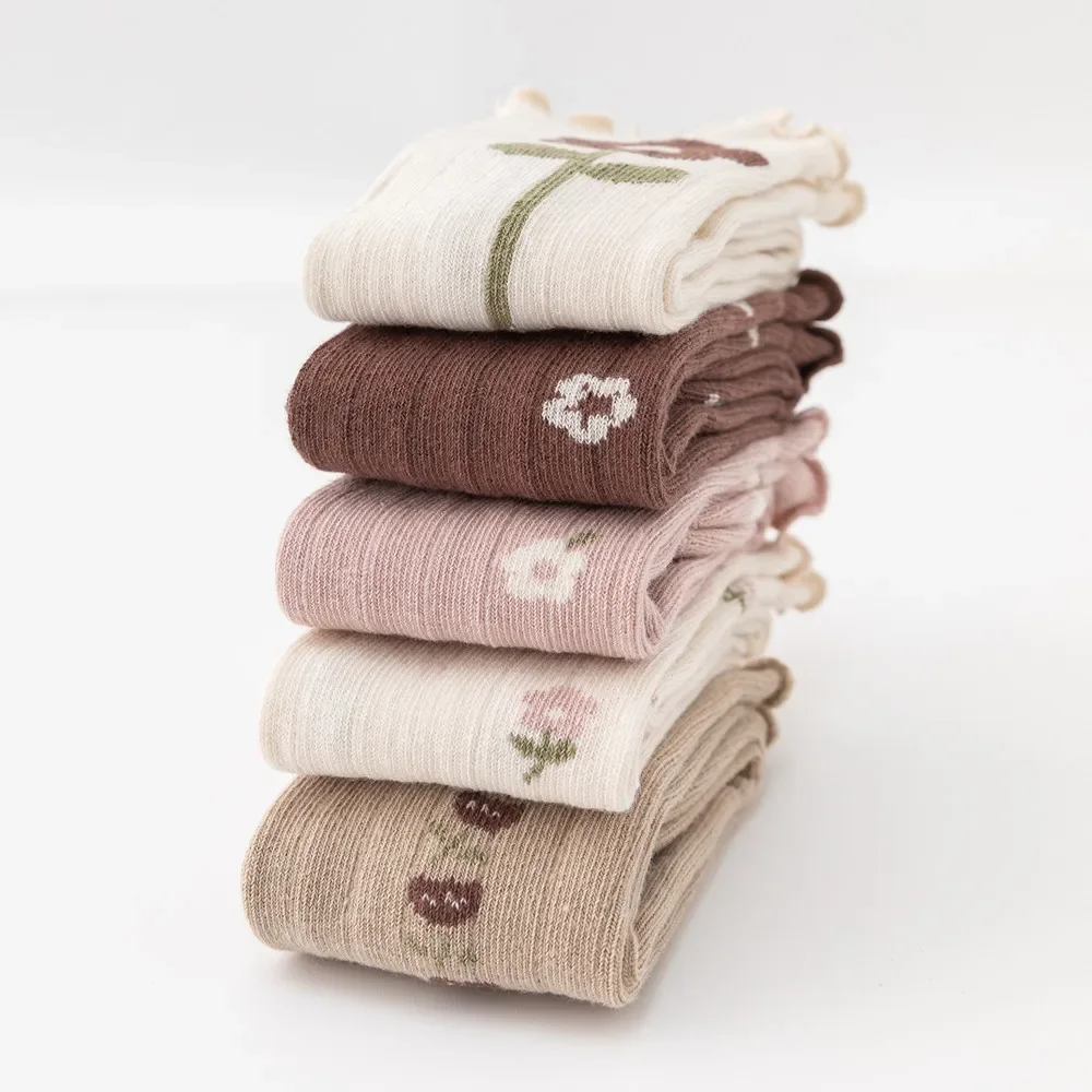 Socks Kids Baby Girls Spring Autumn Winter Korean Flower Striped Knee High Long Warm Thermal