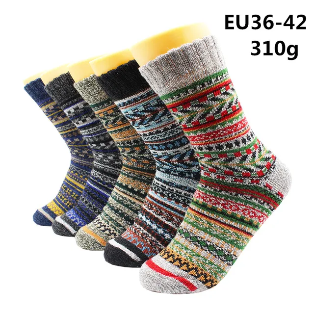 5 Pairs Winter Warmer Women Thicken Thermal Wool Cashmere Snow Socks Fashion Casual Euramerican National Wool Socks for Women 5 Pairs -YM014