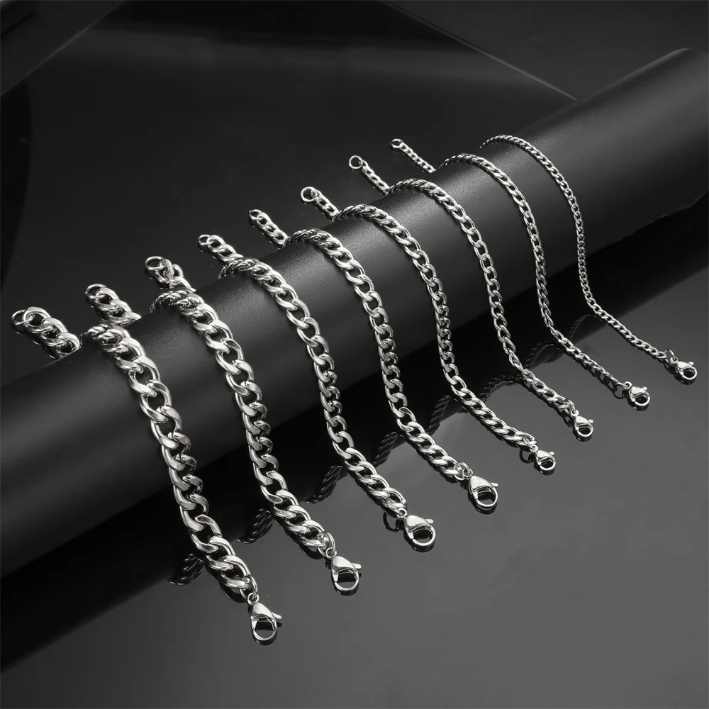 Set 12 Braccialetti Catena Cubana In Acciaio Inossidabile – Uomo Donna, Rosa, Oro, Argento, Regalo