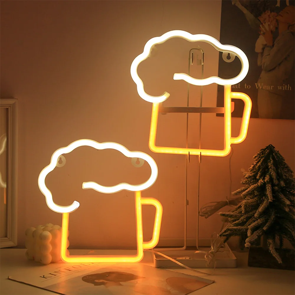 LED Neon Sign Lights Party Wall Art Decor Room Bar Beer USB/Battery Neon Lamps Wall Hanging Neon Signs Musical Note Night Lights 6