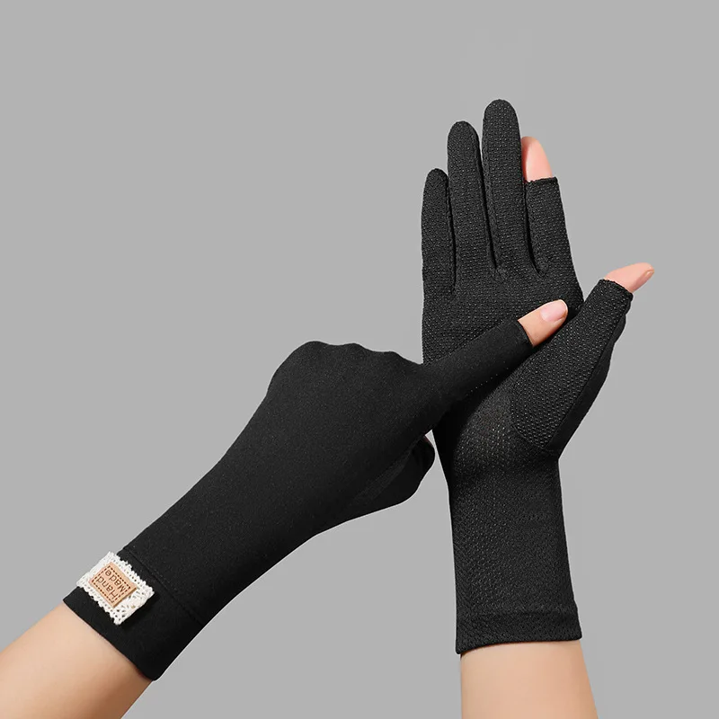 

Women Summer Autumn Cotton Touch Screen Exposed Fingers Anti Slip Thin Sunscreen Cycling Driving Fingerless Gloves for Women