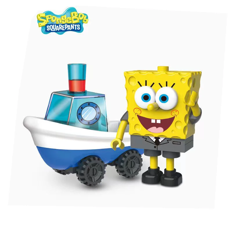 4pcs SpongeBob SquarePants Transportation Combination Series Assembled Building Blocks Dolls Ornaments Children's Gift Toys