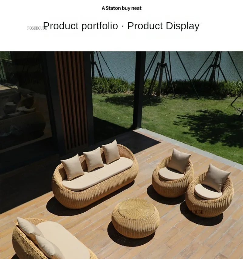 European Garden Furniture Sets Courtyard Terrace Sofa Chair and Table Set Leisure Homestay Balcony PE Rattan Sofa Combination E