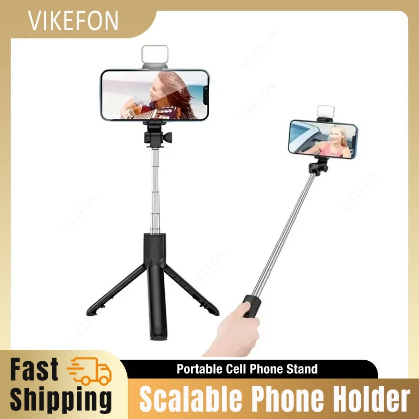 360 ° Rotation Phone Holder with Light for iPhone 16 15 Samsung S24 S23 Xiaomi iOS/Android Bluetooth Scalable Selfie Stick Mount