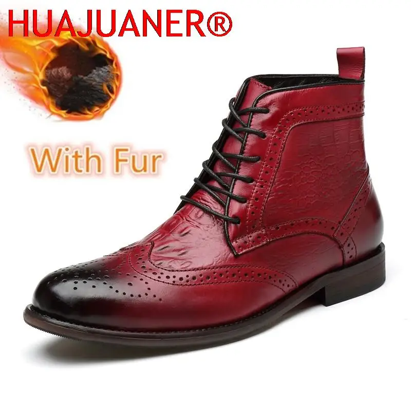 

Luxury Brand Genuine Leather Men Casual Boots High Quality Brogue Shoes Business Ankle Boots Design Mens Boots Formal Dress Boot