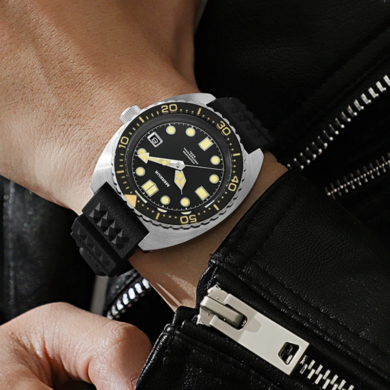 Merkur Skin Diver Watch Abalone Men's NH35 Automatic Watch 20atm Rubber Super Luminous Watch Relogio Masculino
