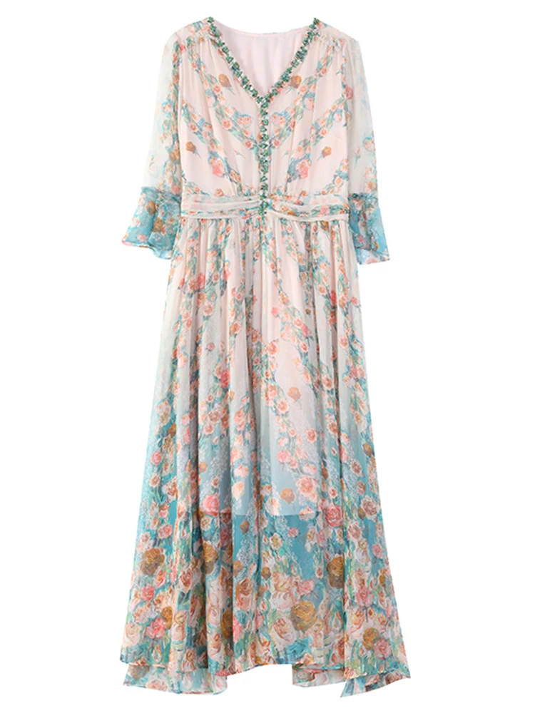 2024 Summer New Luxury Silk Floral Print Casual Midi Dress Women's Vintage Elegant Chic Dress Holiday Boho Beach Evening Dresses - AliExpress 200000345 2024 Summer New Luxury Silk Floral Print Casual Midi Dress Women's Vintage Elegant Chic Dress Holiday Boho Beach Evening Dresses - AliExpress 200000345