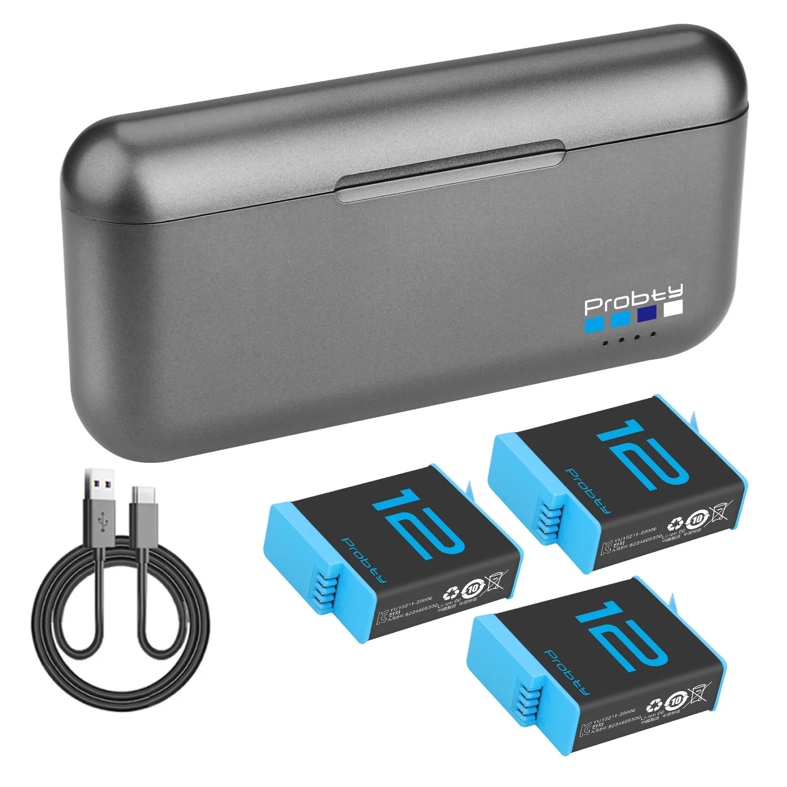 Batteria Di Ricambio 1850Mah Per Gopro Hero 12, Hero 11, Hero 10, Hero 9 Black Con Caricabatterie Intelligente Usb A 3 Canali