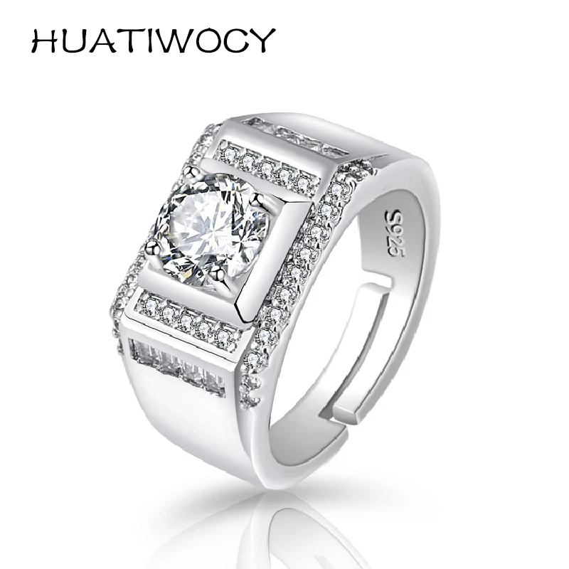 

Trendy Men Ring 925 Silver Jewelry with Zircon Gemstone Open Finger Rings for Lover Wedding Party Engagement Gifts Accessories