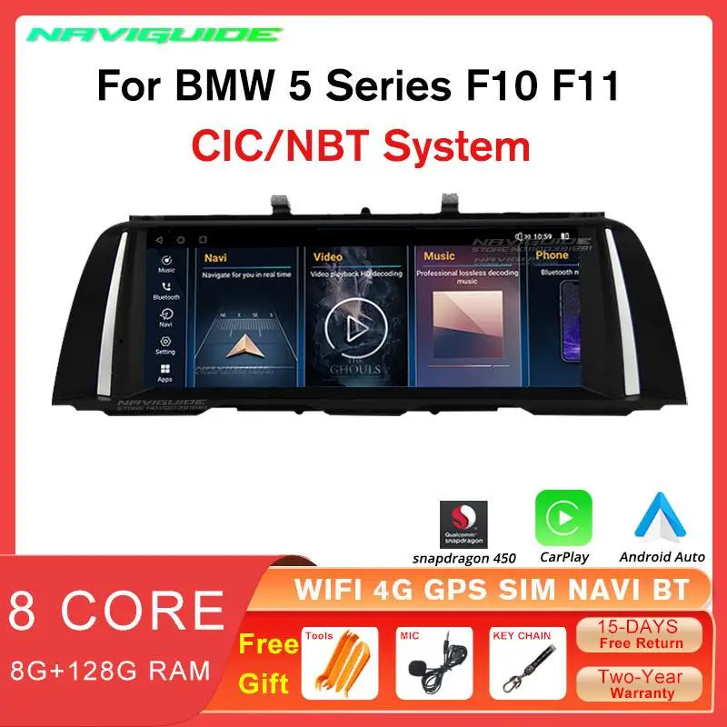 

NAVIGUIDE 10,25 ''8 + 128G автомобильный радиоприемник Android 12 для BMW 5 серии F10 F11 2011-2016 CIC система NBT GPS навигация мультимедийный плеер