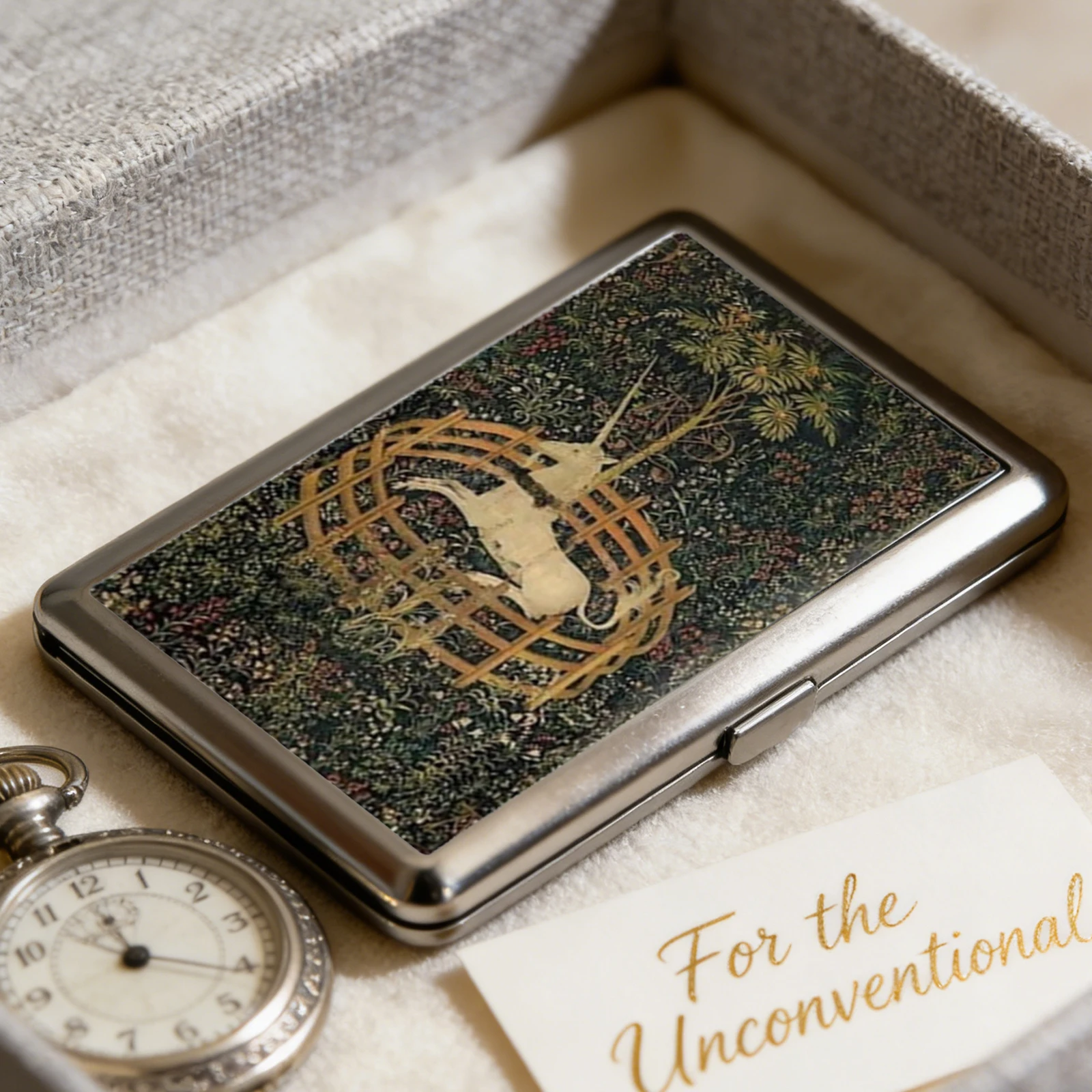 Elegant Art Deco Design Multifunction Card Holder & Vintage Metal Cigarette Case Gift