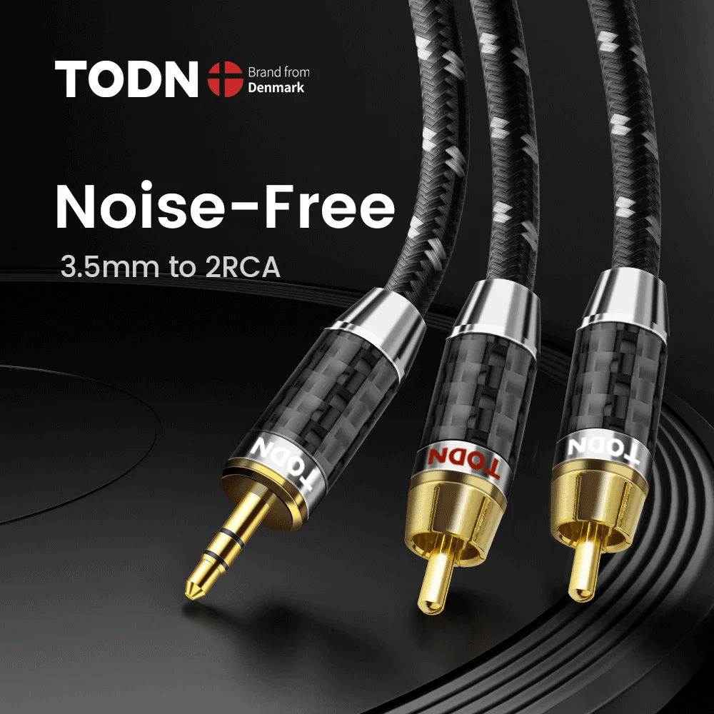 Todn-rca Cabo para Home Theater Hifi Stereo 3.5 mm para 2rca Aux Rca Jack 3.5 y Splitter para Amplificadores