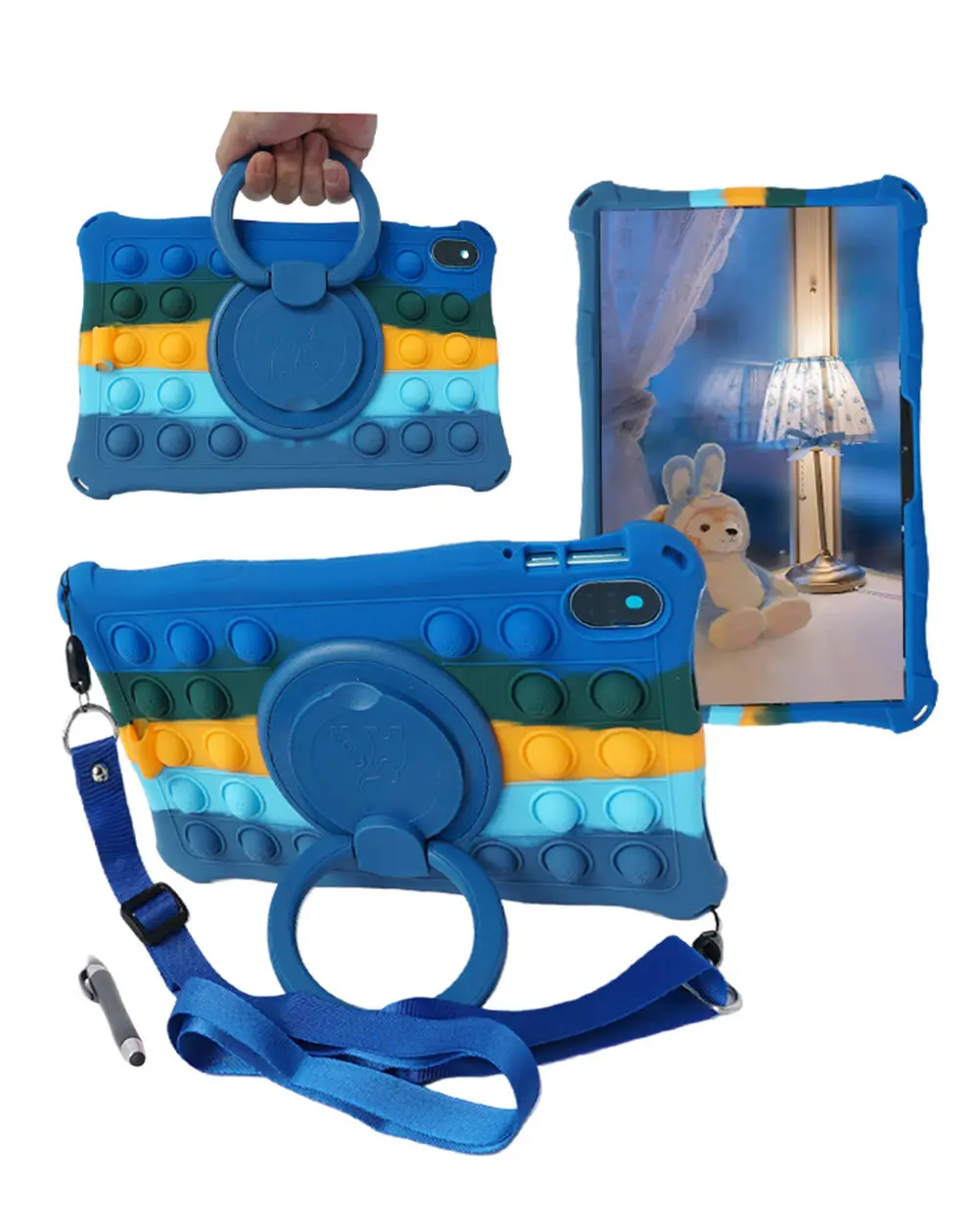 Children's 12 Silicone Tablet Case with 360° Rotating Kickstand and Strap