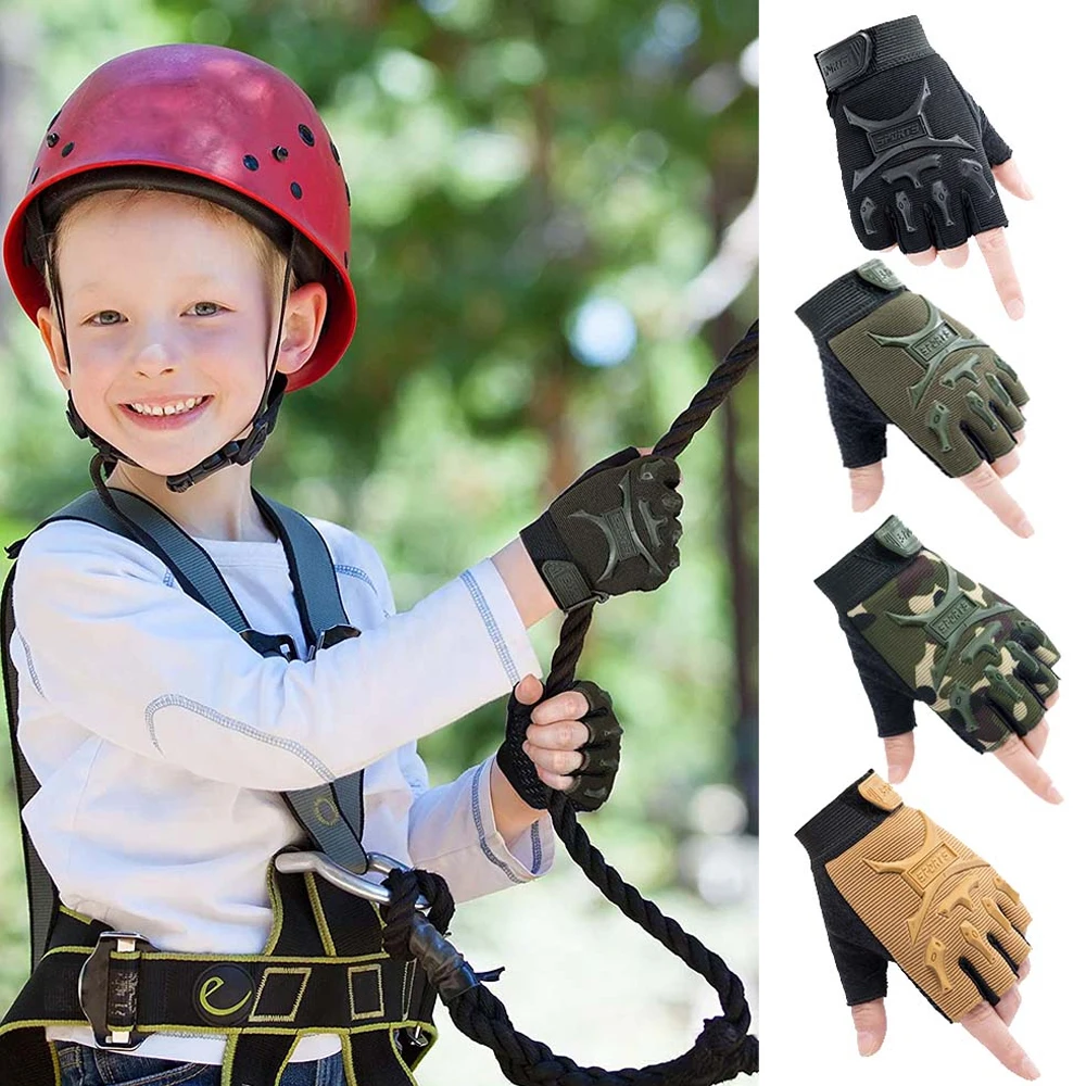 Sports Half Finger Gloves 1 Pair Kids Non-Slip Gel Adjustable Fingerless For Cycling Riding Biking