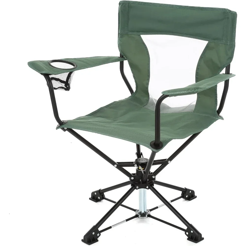 Fishing Portable Folding Chairs Steel Frame Camping Chair 360&deg; Swivel Hunting Chair Stool Seat No Sinking Feet